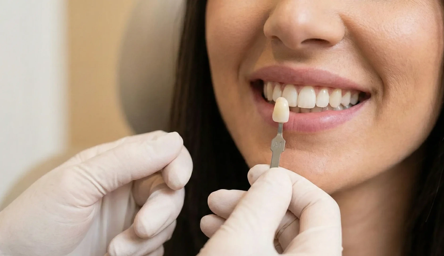 Diagnostic teinte avec nuancier VITA — Formation blanchiment dentaire Maison Éclat